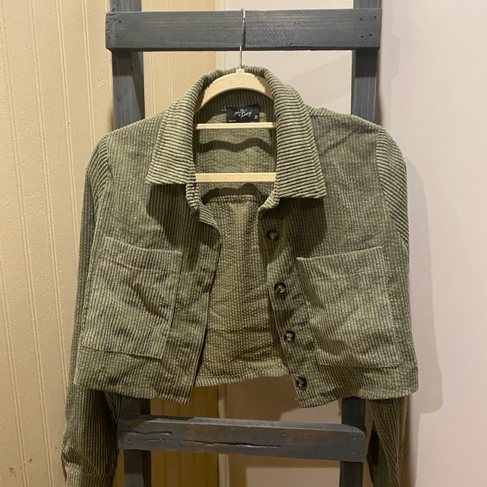 Cropped corduroy blazer green